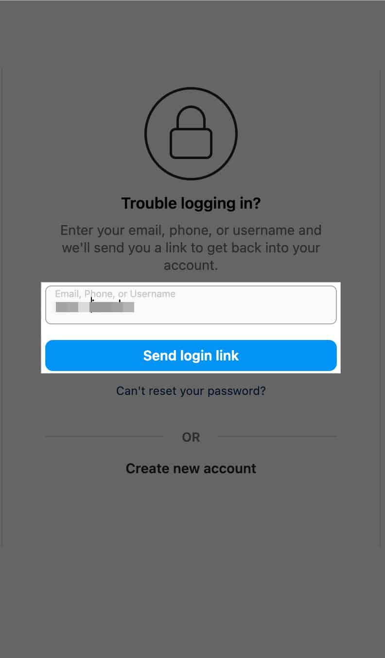 Send Login Link button on the Instagram login page on the desktop.