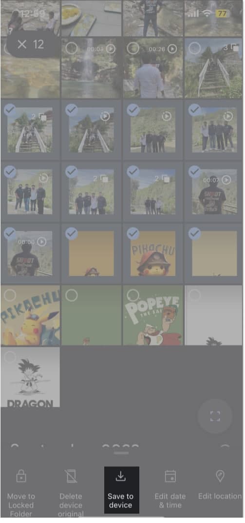 Save to Device button in Photos Apps on an iPhone.