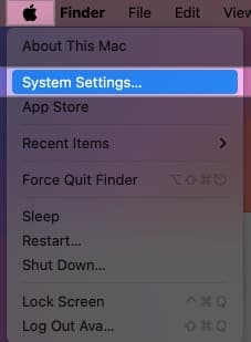 Accessing System Settings from Apple menu on a Mac.
