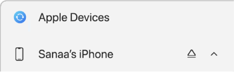 Selecting iPhone in the Apple Devices app.