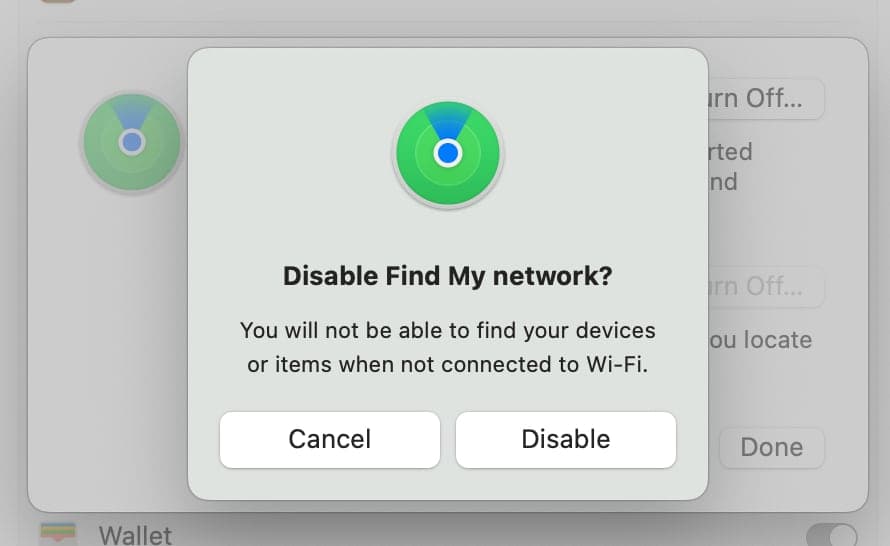 Disable Find My network confirmation prompt.