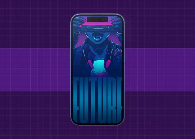 Futuristic dynamic island art wallpaper.