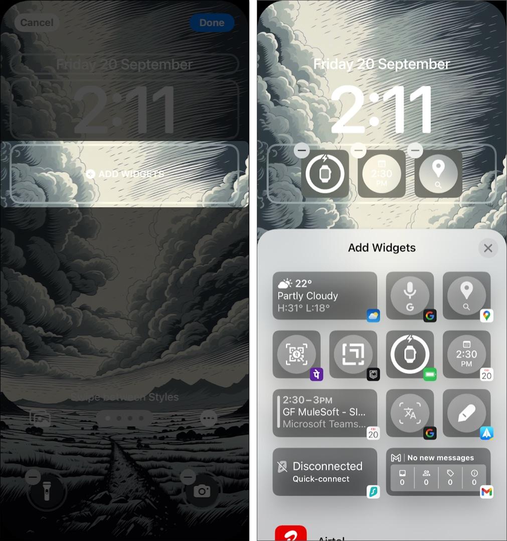 Adding a widget to an iPhone Lock Screen.