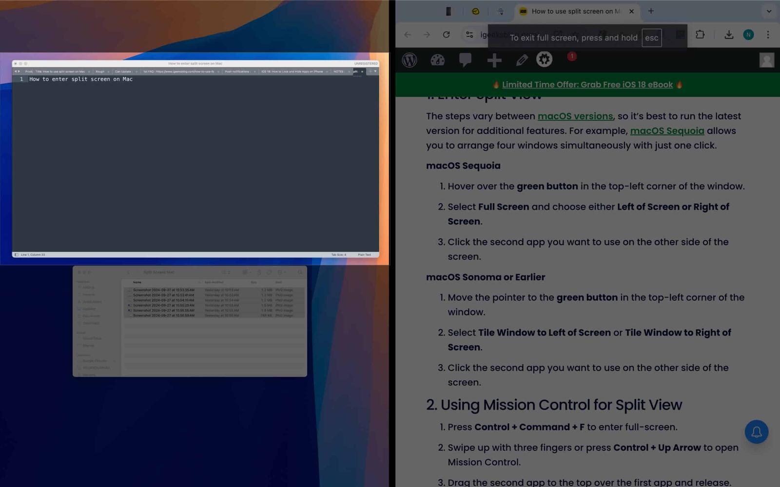 Selecting the other app to open in Split View on a Mac.