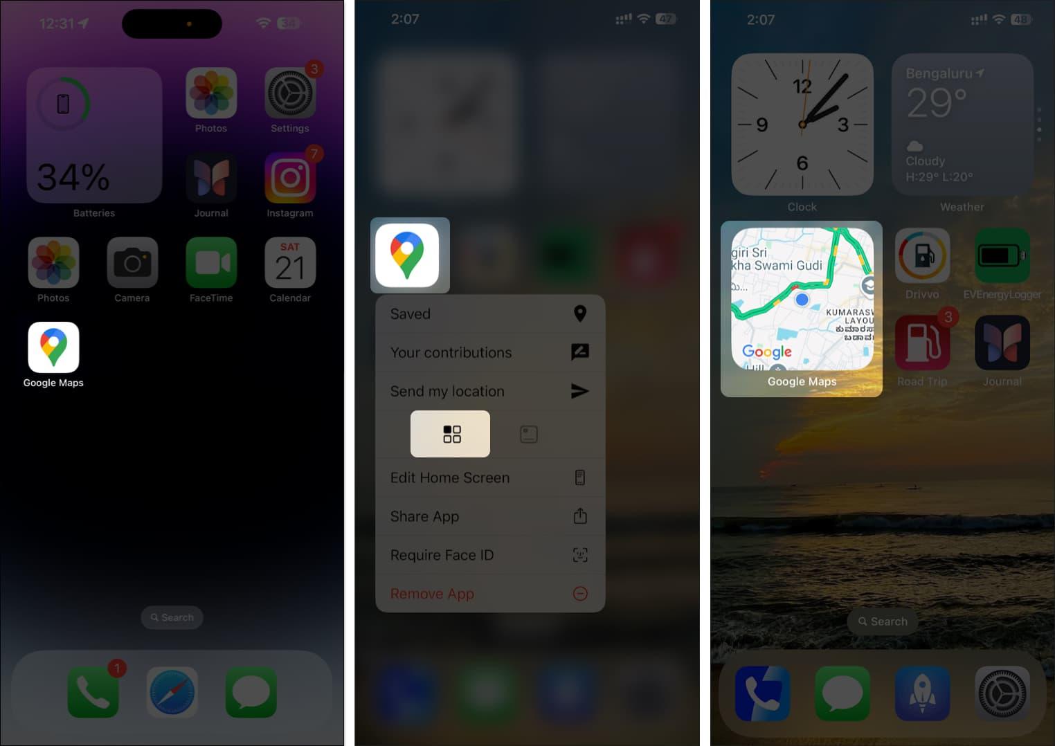 Converting an app icon to widgets on the Home Screen on an iPhone.