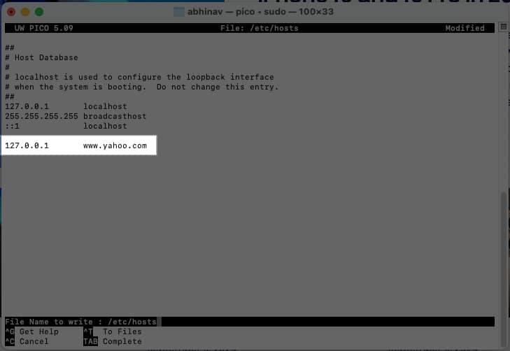 Adding the website to block in hosts file on a Mac.