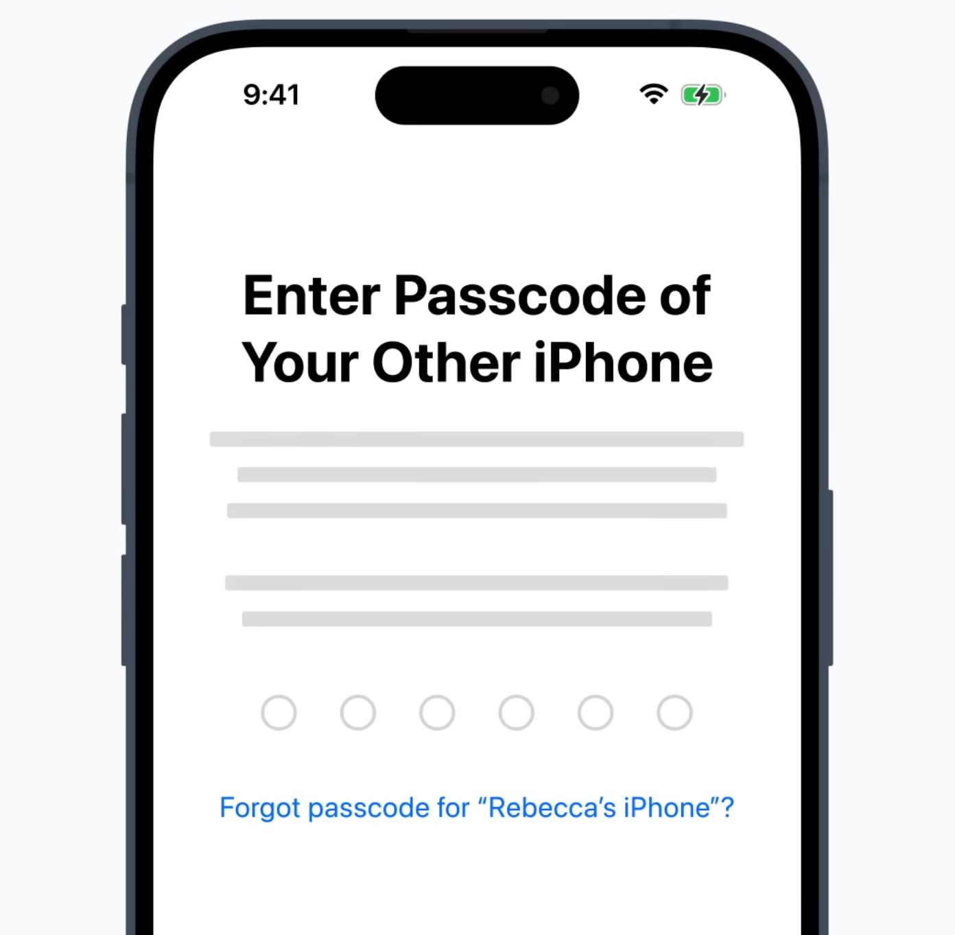 Passcode prompt on dld iPhone for transferring data.