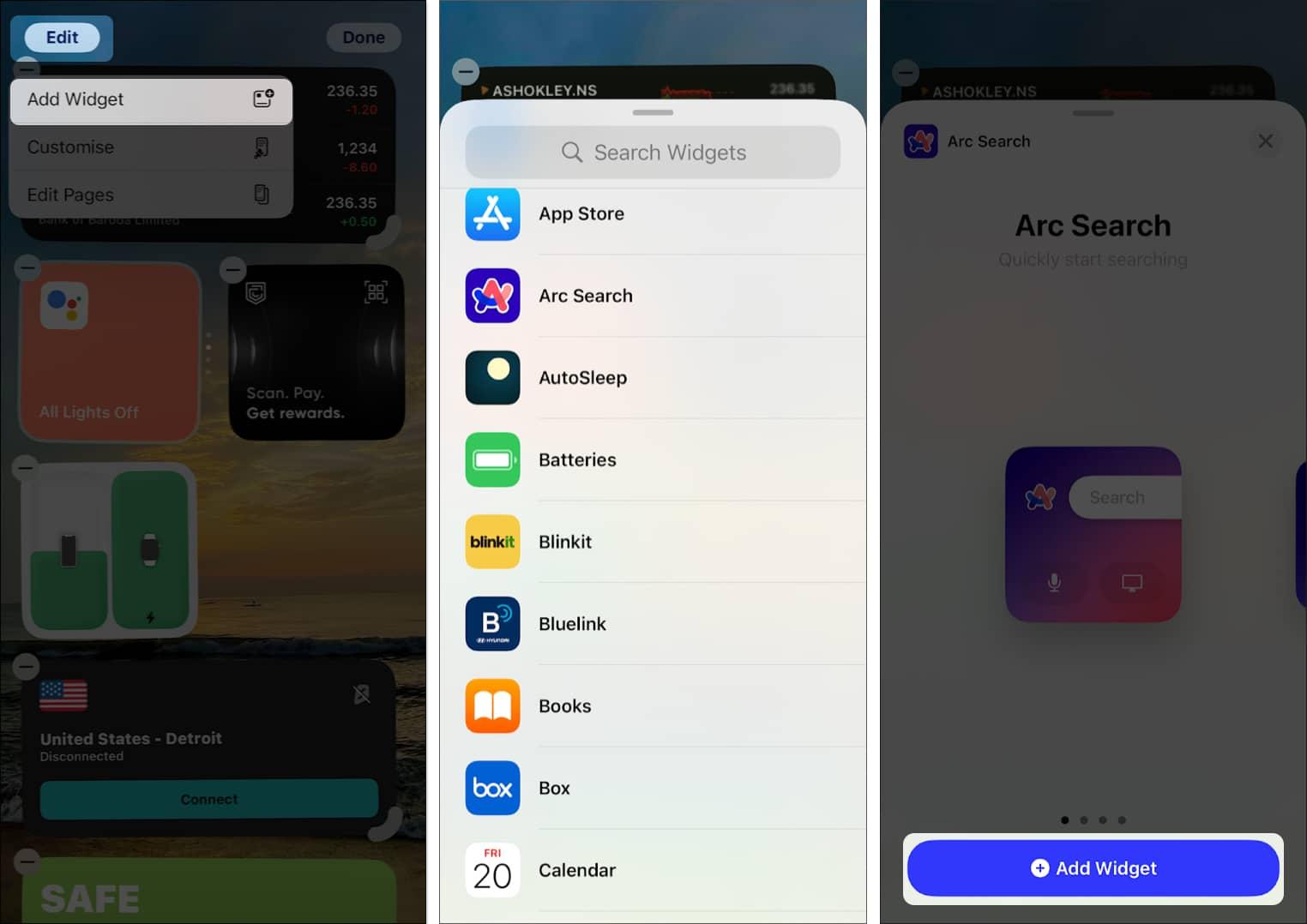 Adding a widget to the Today View on an iPhone.