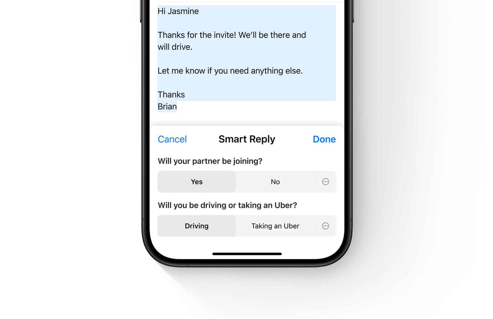 Smart reply feature on iPhone