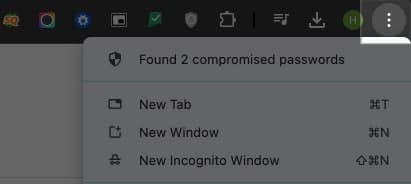 Three-dot menu in Chrome toolbar on a Mac.