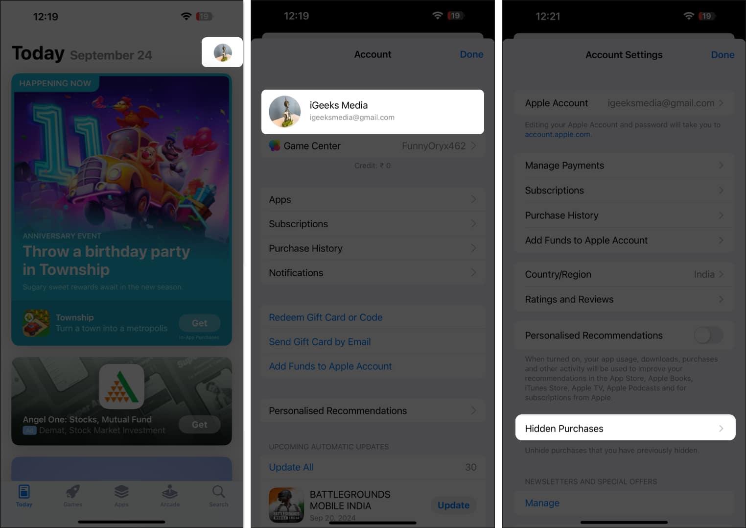 Accessing hidden purchases on the app store