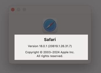 Check current version of Safari on Mac.