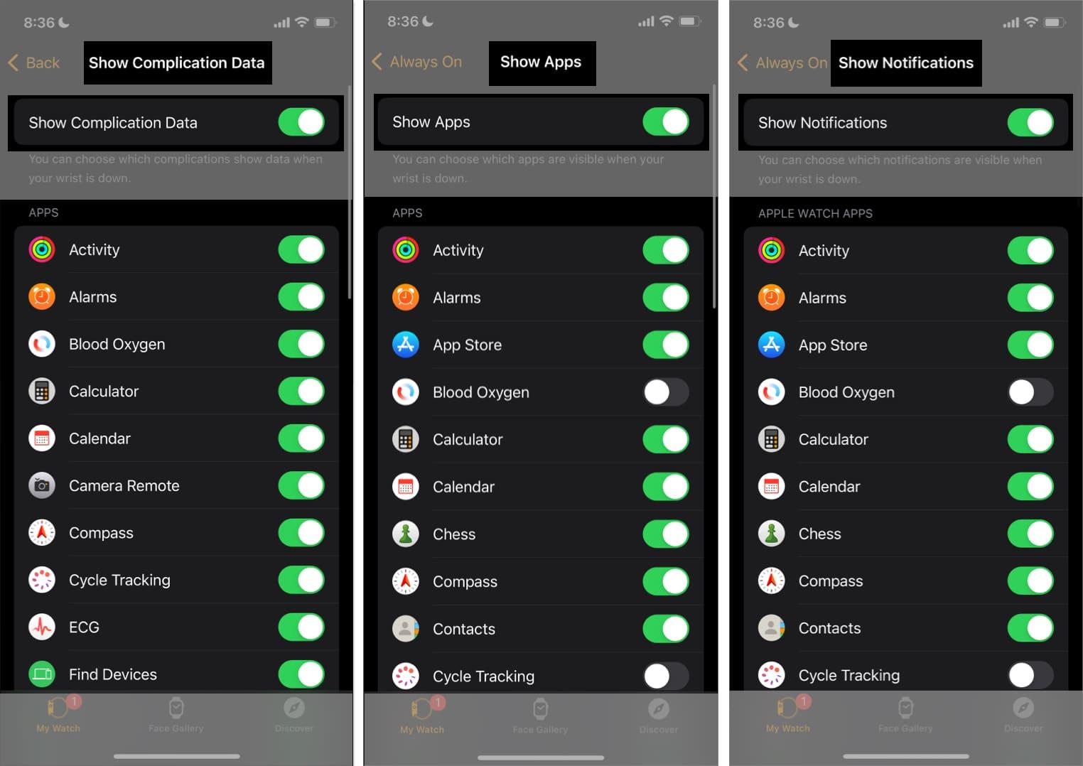 Customizing what complications and notifications appear on the Always On mode on an Apple Watch.