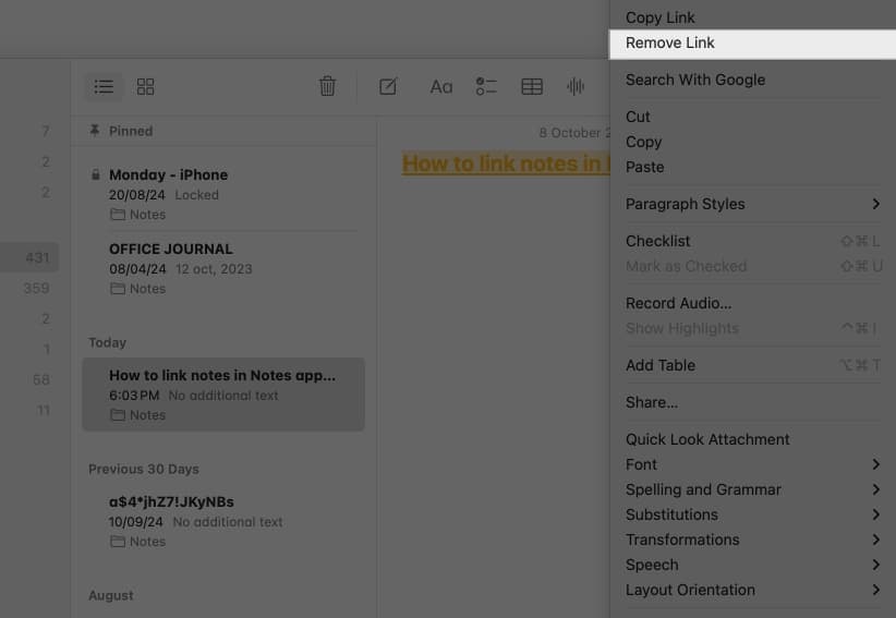 Right click on text and select Remove link