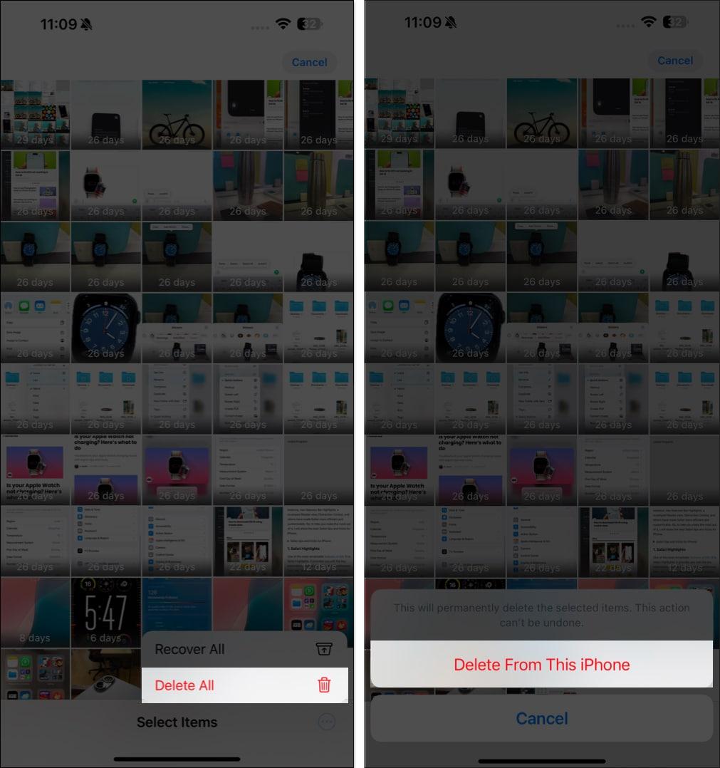 Deleting photos and videos from the Recently Deleted folder in Photos.