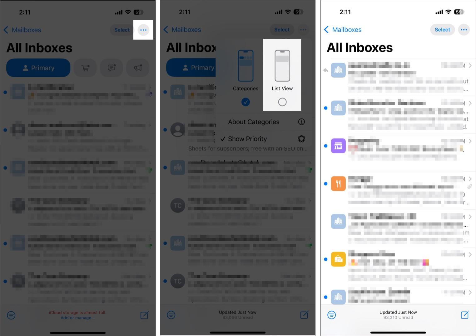 Select List View option to disable Mail categories in mail app.