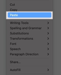 Select Paste option from contextual menu.