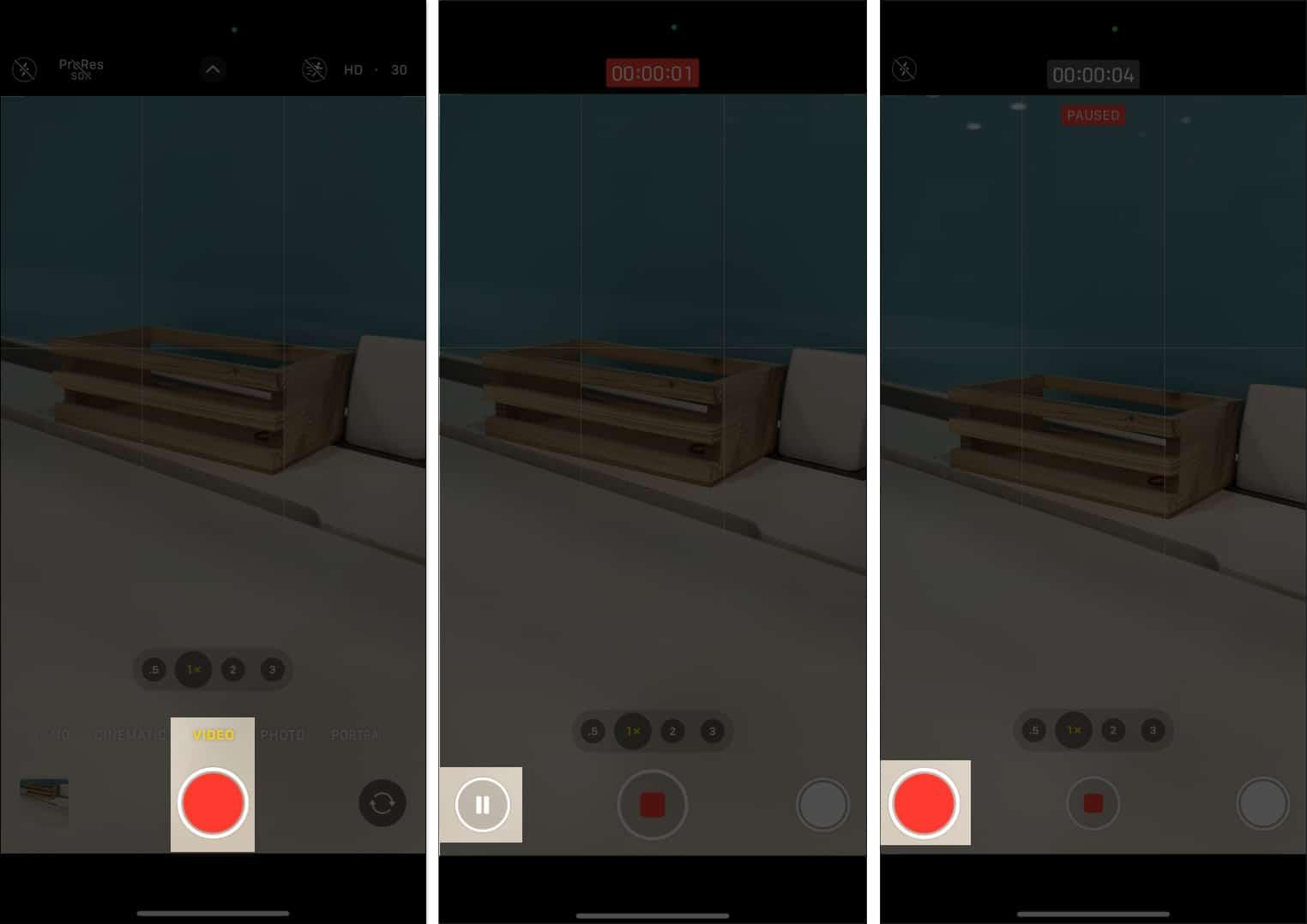 Start recording video and tap on Pause button on iPhone Camera app.