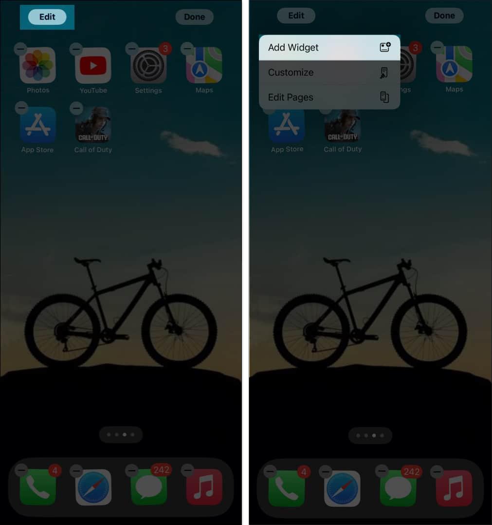 Adding a widget to an iPhone Home Screen.