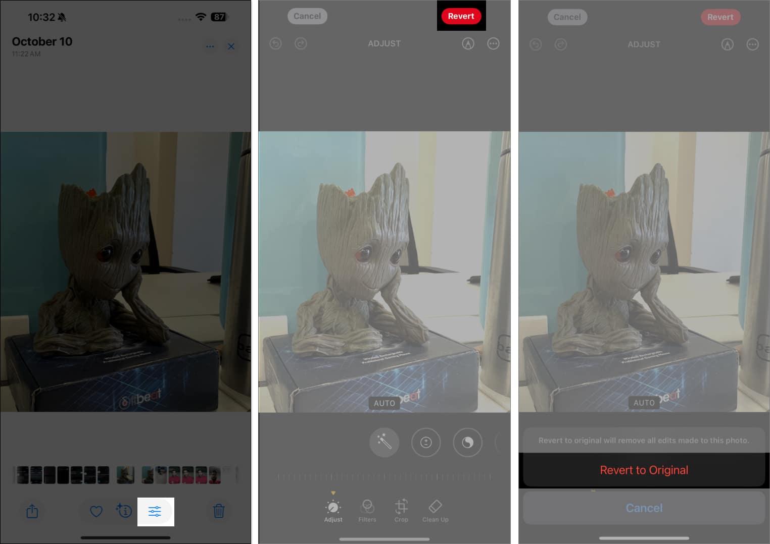 Tap on Revert button and Revert to Original.