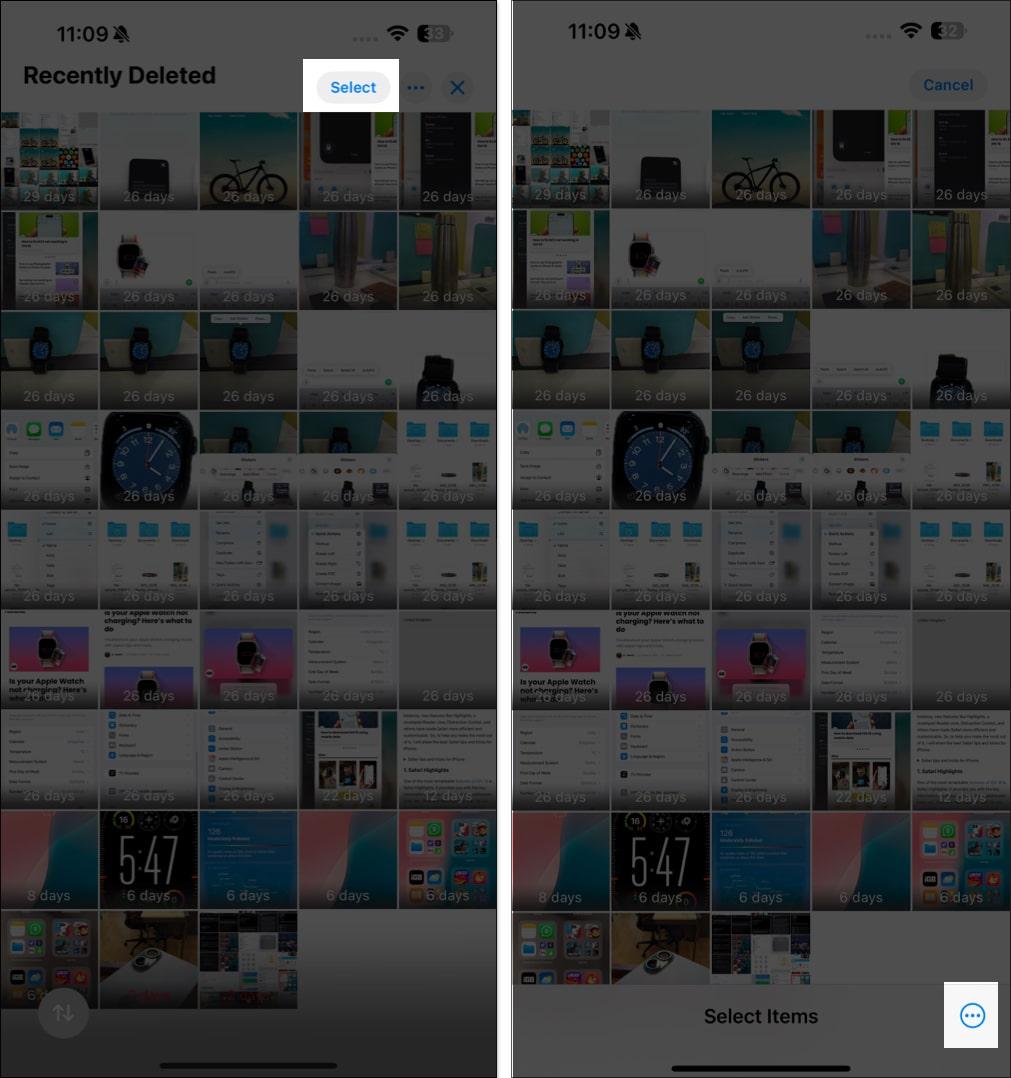 Using the Select option to select media to delete.