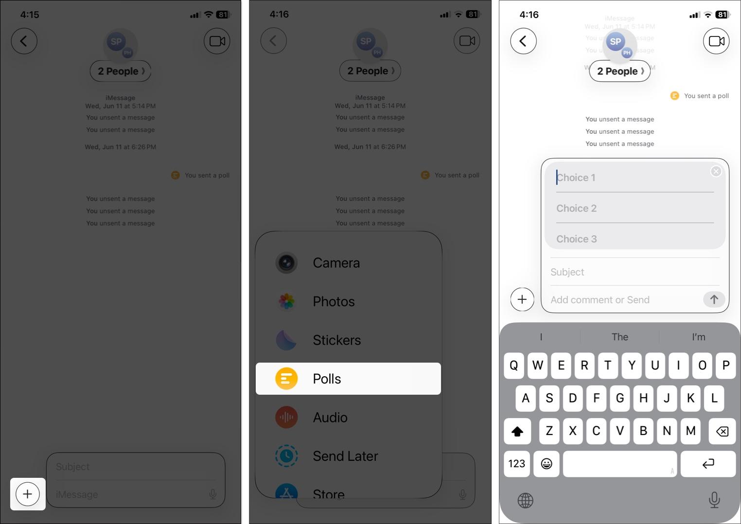 create polls in group chat in message app on iPhone