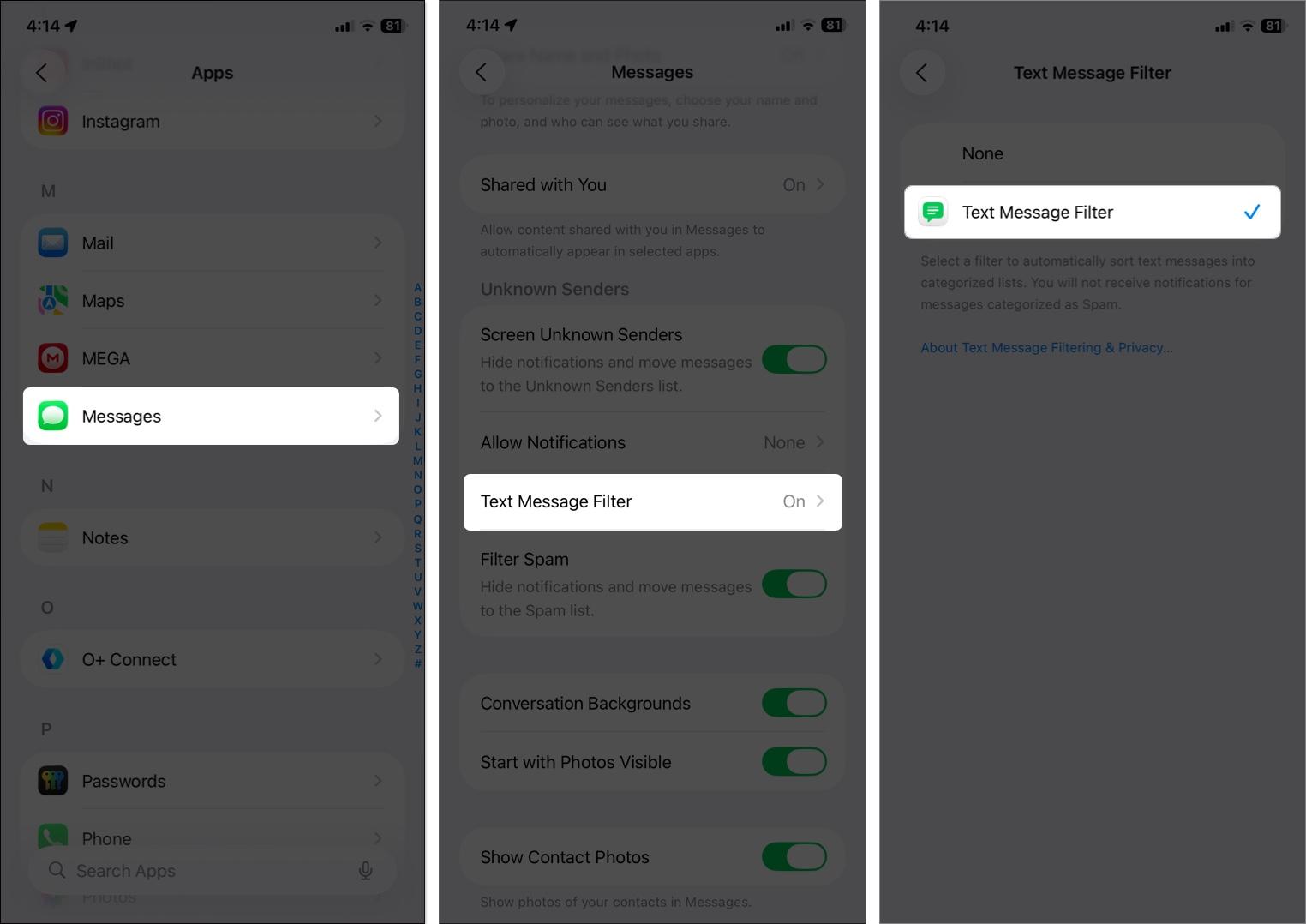 Filter Unknown Senders on Messages