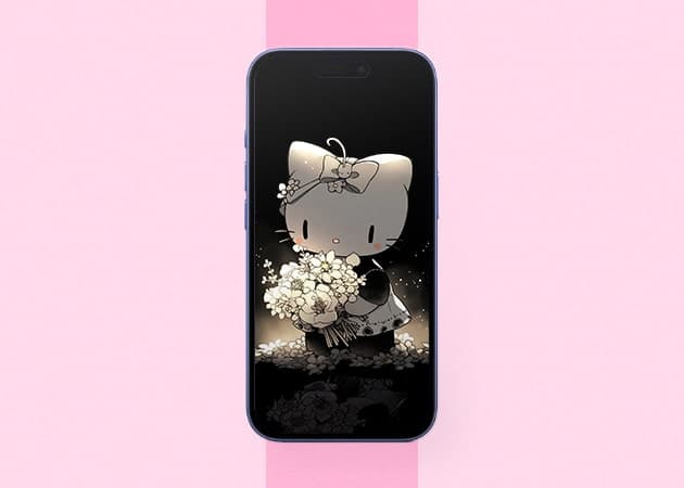 Black Hello Kitty wallpaper iPhone mockup.
