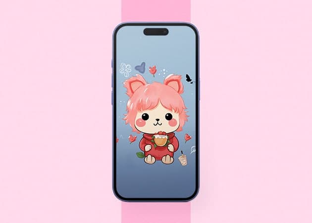 Chibi Hello Kitty design iPhone mockup.
