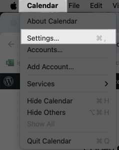 Accessing Calendar app settings on a Mac.