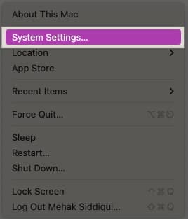 Accessing System Settings on a Mac.