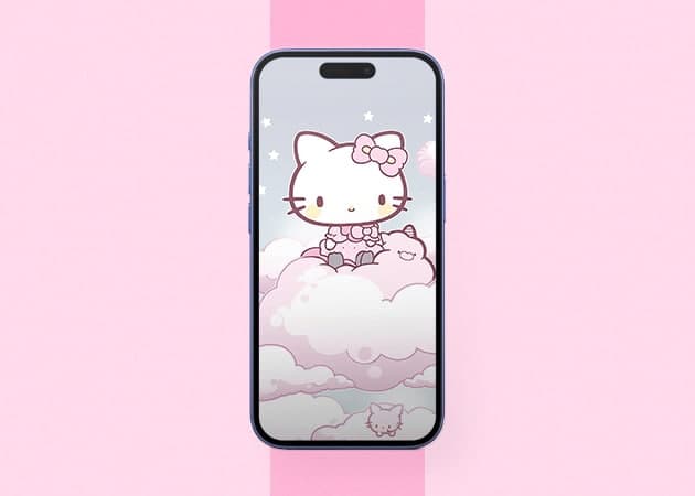 Cute and minimalistic Hello Kitty wallpaper iPhone mockup.