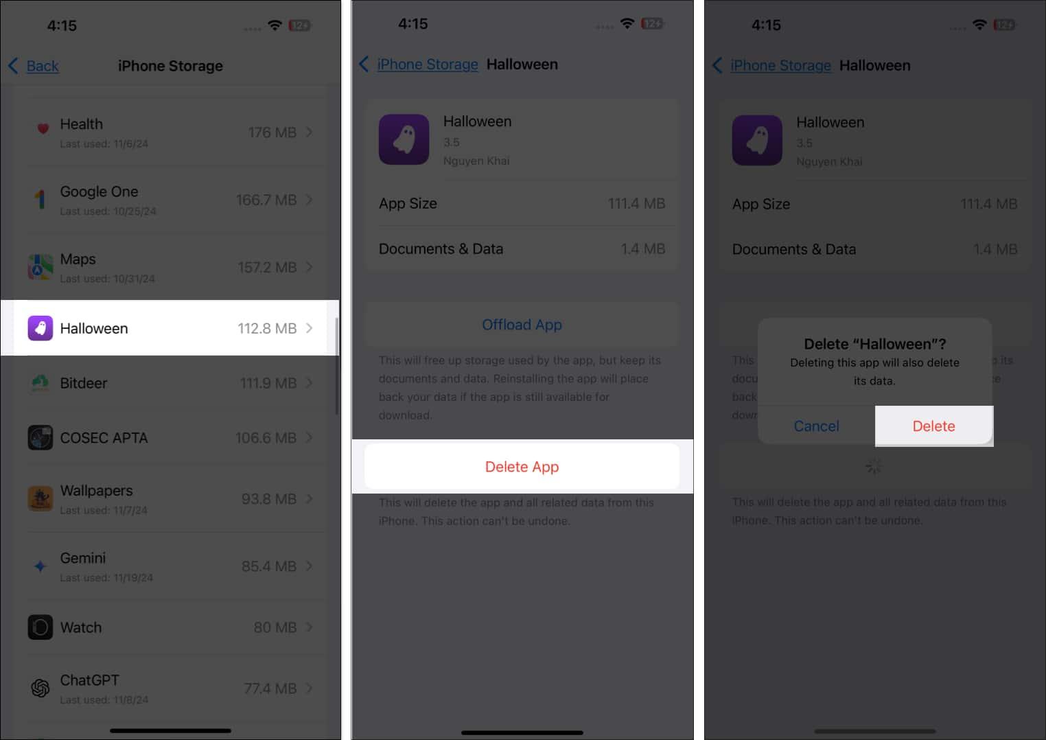 Delete App from iPhone Storage settings on iPhone.