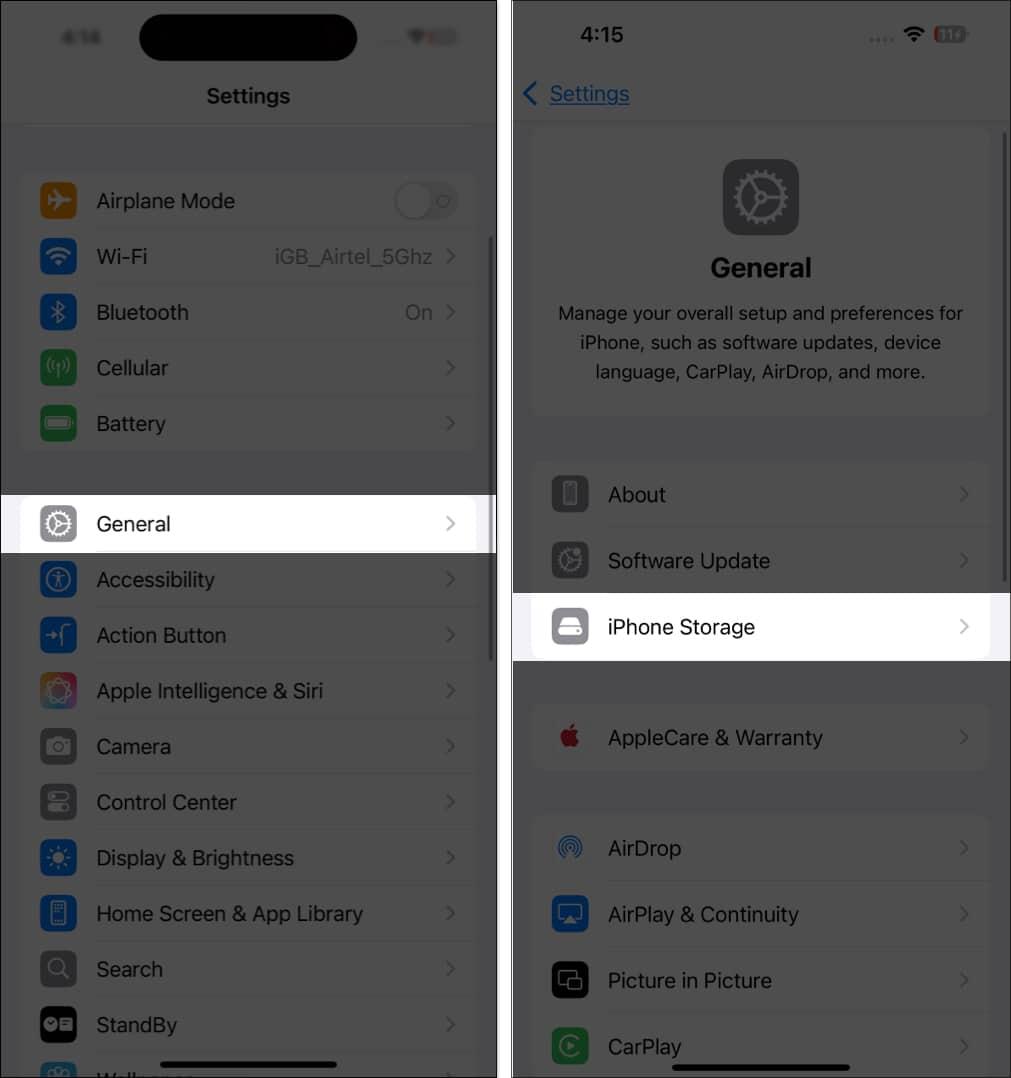 Open iPhone Storage settings on iPhone.