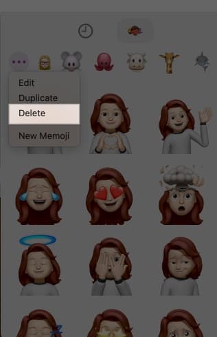 Delete option in Messages to delete a Memoji.