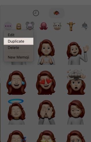 Duplicate option in Messages to duplicate a Memoji.