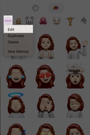 Edit option in Messages app to edit a Memoji.