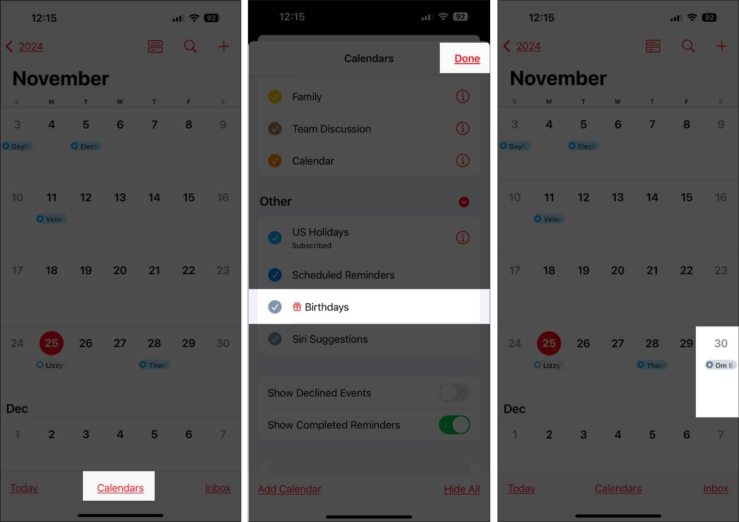Setting up a birthday reminder in the Calendar app on an iPhone.