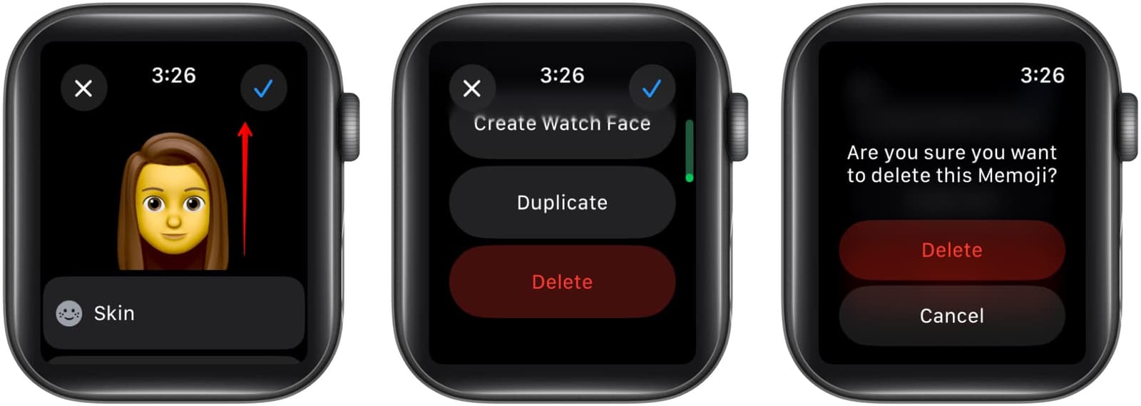 Deleting a Memoji on an Apple Watch.