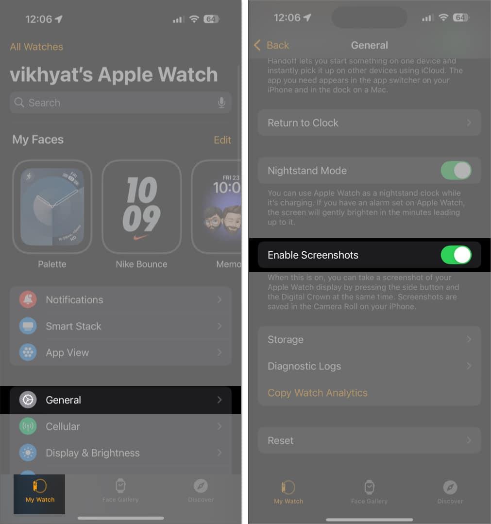 Toggle on Enable Screenshots in Watch app on iPhone.