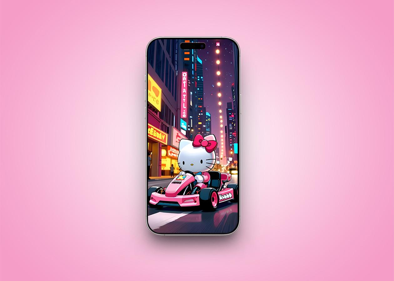 Hello Kitty in a racing car