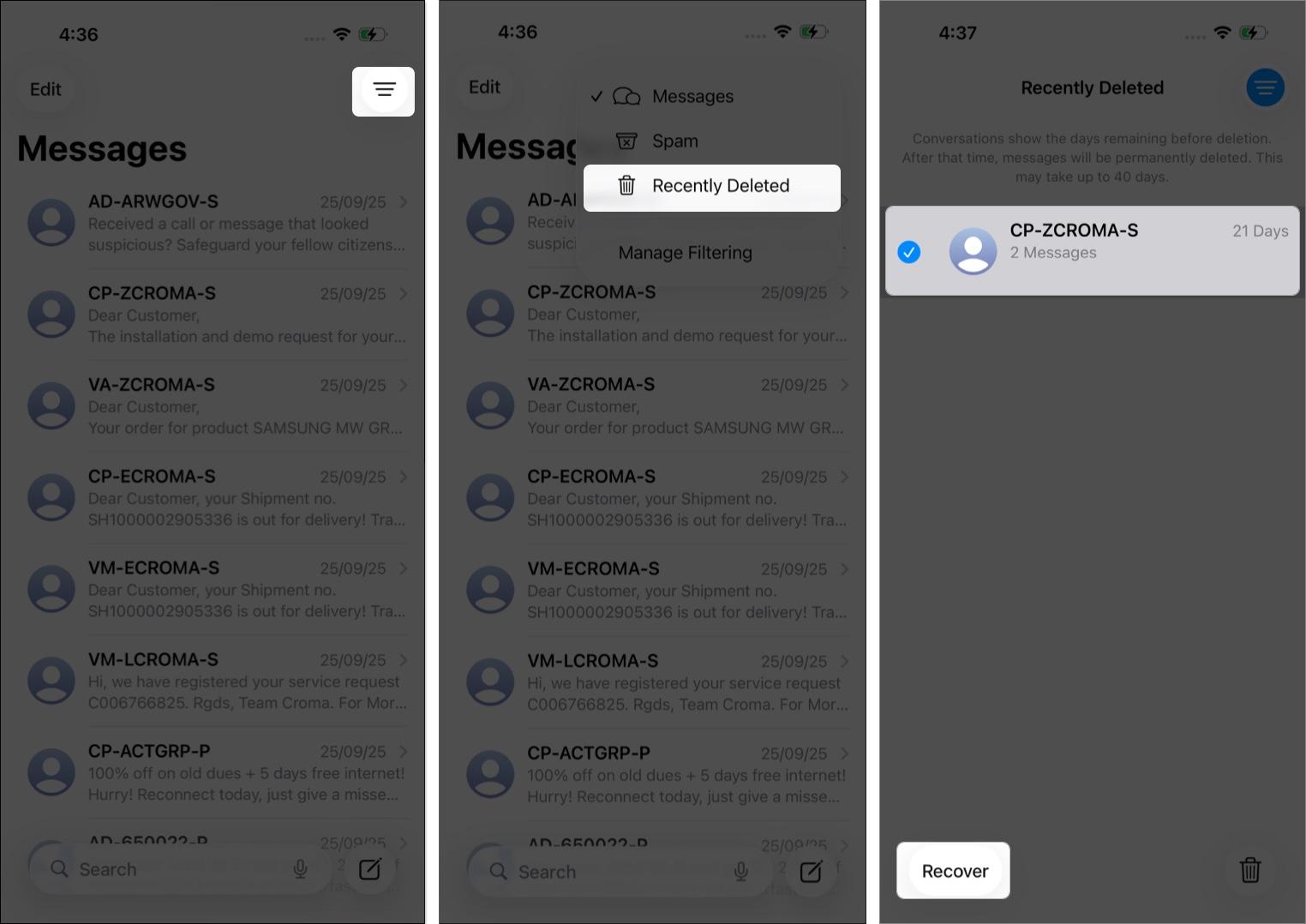 Recover an Auto-Deleted Code in Messages