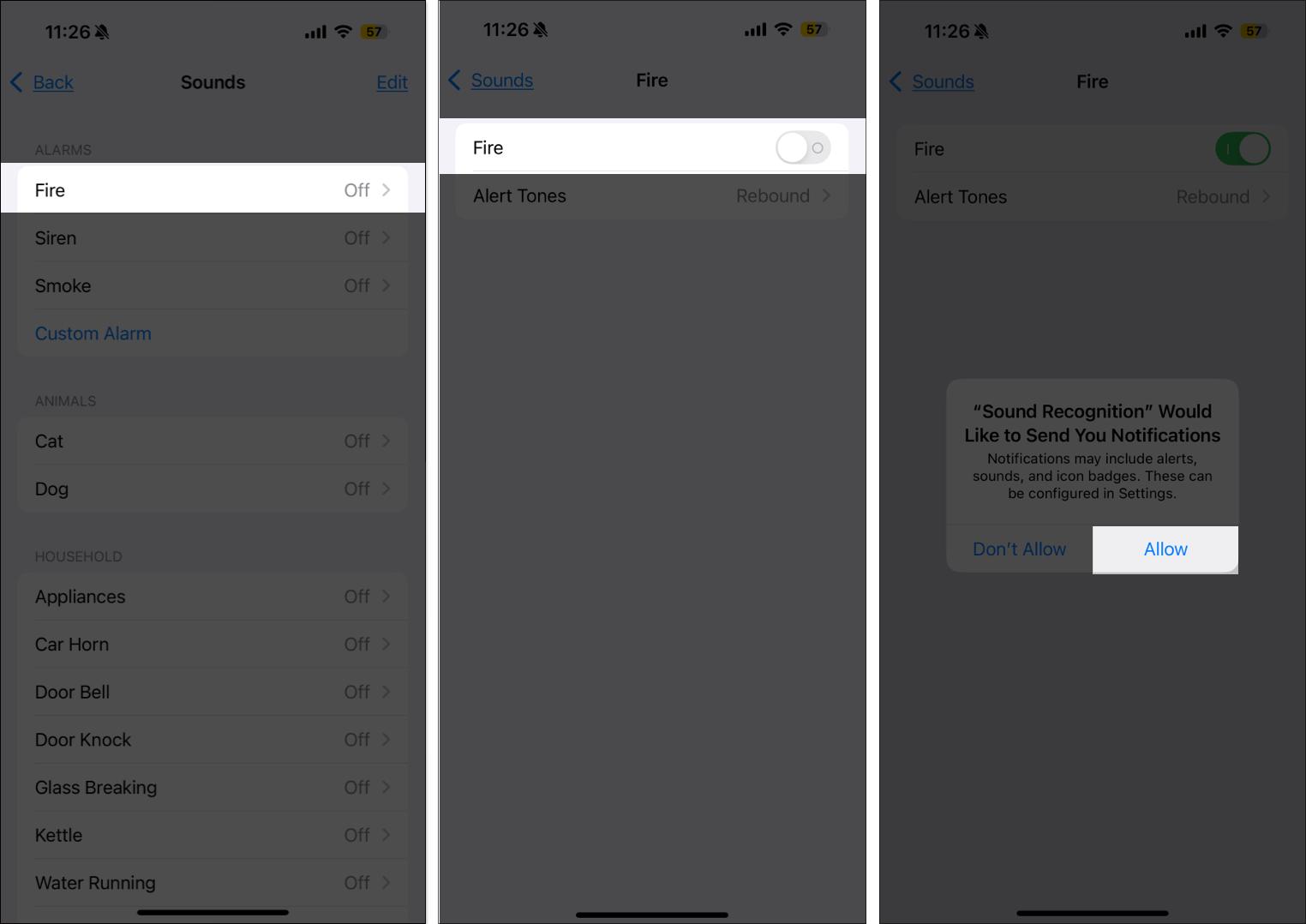 Setting up Sound Recognition to detect alarm sounds and receive notifications.