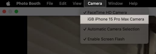 Switching the camera for recording a FaceTime video on a Mac.