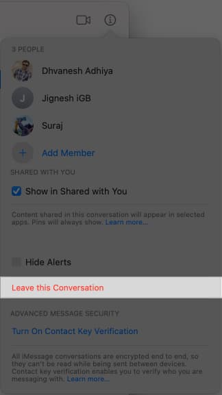 Leaving a group chat on a Mac.