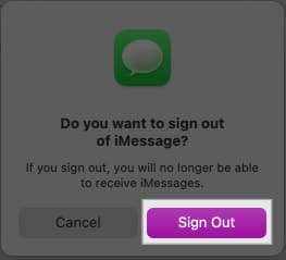 Confirming signing out of iMessage.