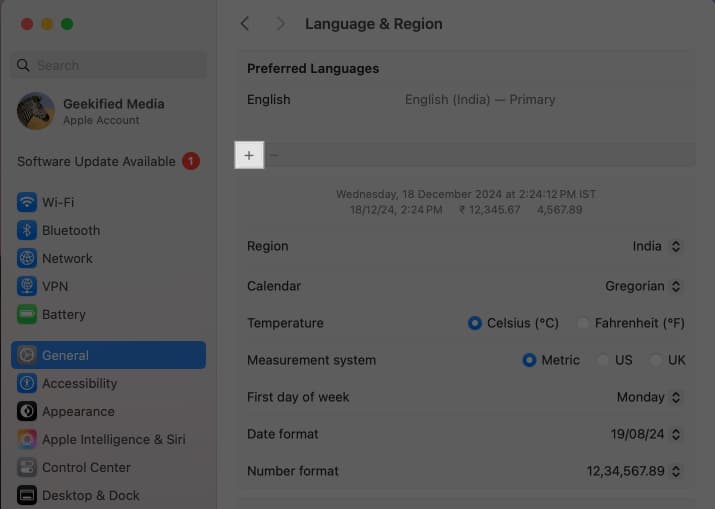 Adding a new language on a Mac.