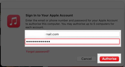 Confirming authorization by entering Apple Account details.
