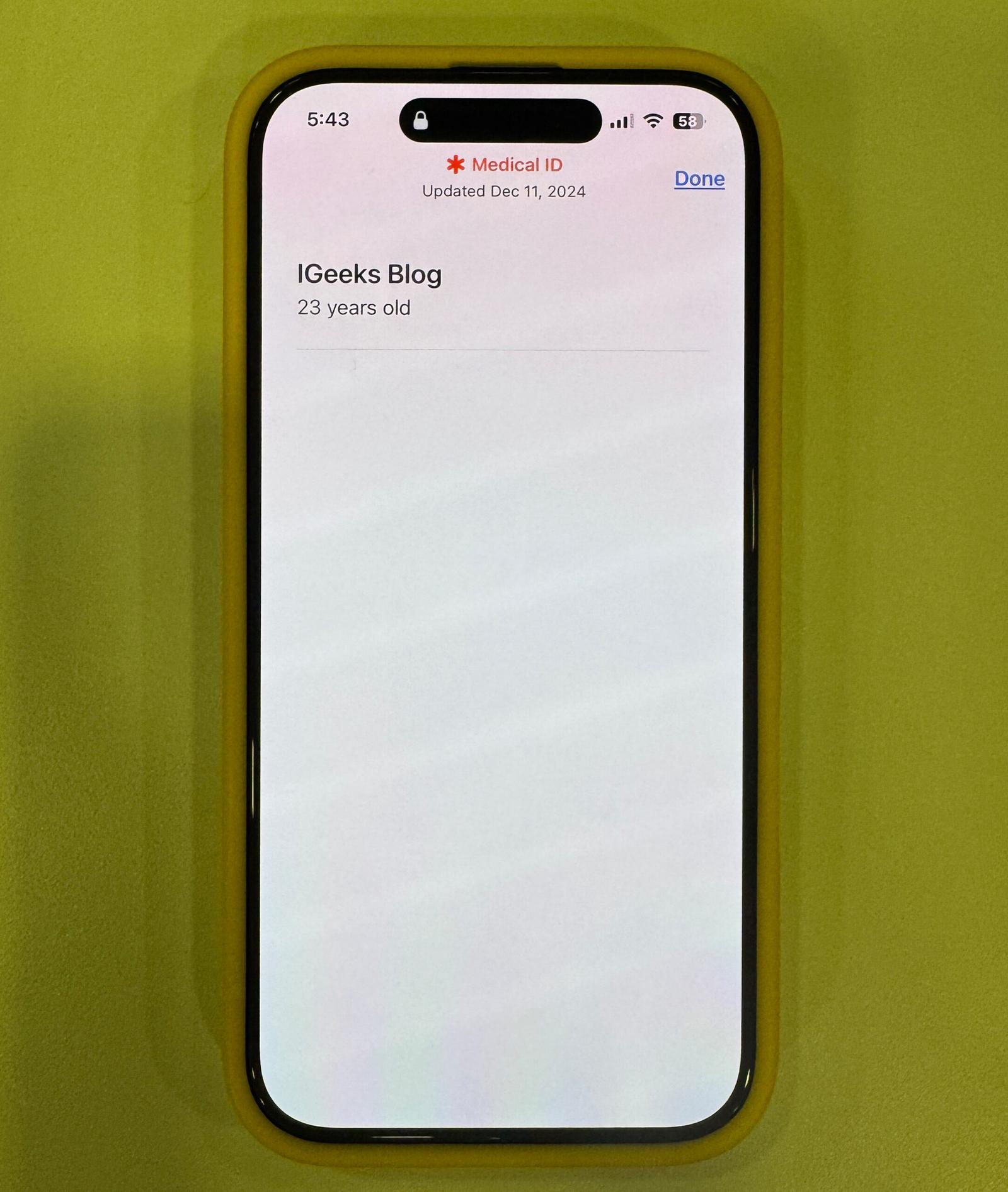 Medical ID on iPhone.
