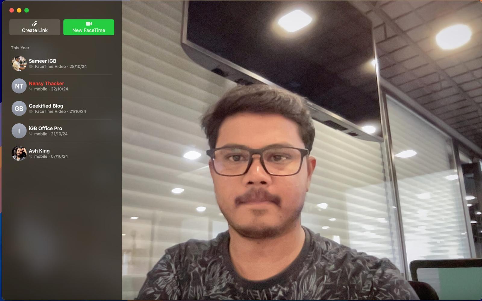 Preview of camera in the FaceTime app on a Mac.